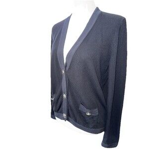 The Kooples Black Merino Wool & Cashmere Cardigan • Ornate Silver Buttons Sz M